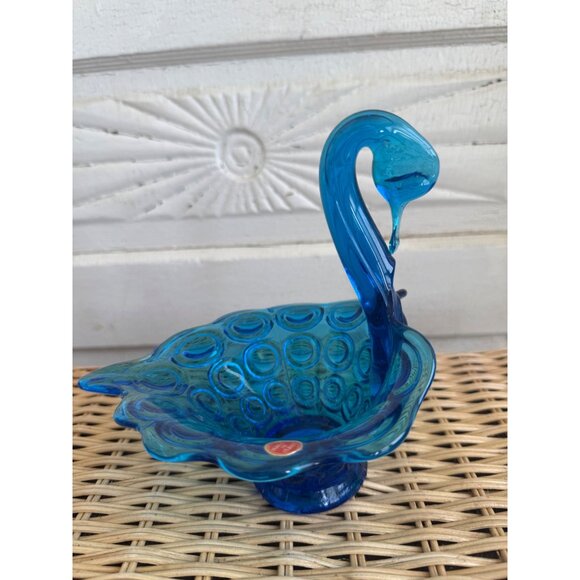 Vintage MCM Italy Art Glass Blue Swan Candy Dish Bulls Eye Pattern - Picture 11 of 15